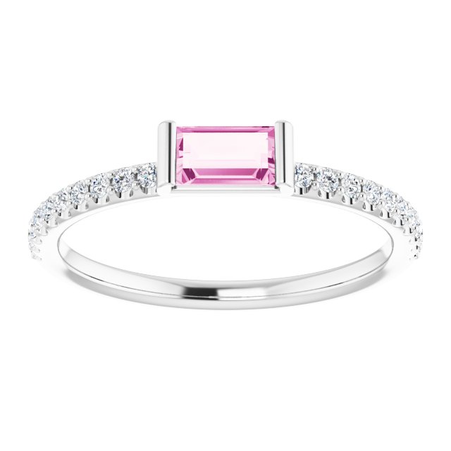Straight Baguette Pink Sapphire & Diamond Ring in Gold and Platinum