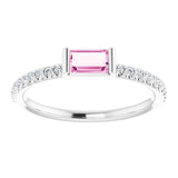 Straight Baguette Pink Sapphire & Diamond Ring in Gold and Platinum