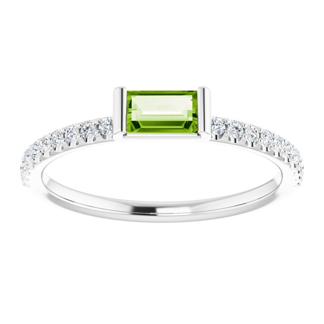 Straight Baguette Peridot & Diamond Ring in Gold and Platinum