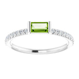 Straight Baguette Peridot & Diamond Ring in Gold and Platinum