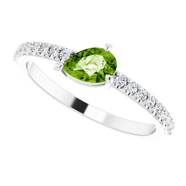 Pear Peridot & Diamond Stackable Ring in Gold and Platinum
