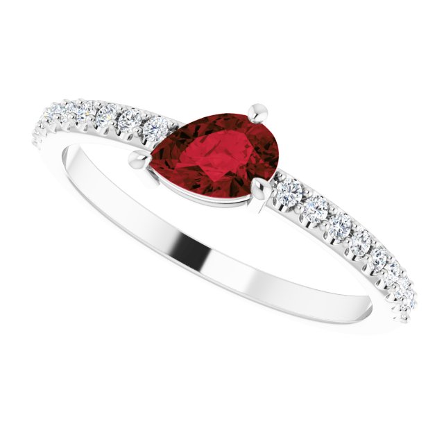 Pear Mozambique Garnet & Diamond Ring in Gold and Platinum