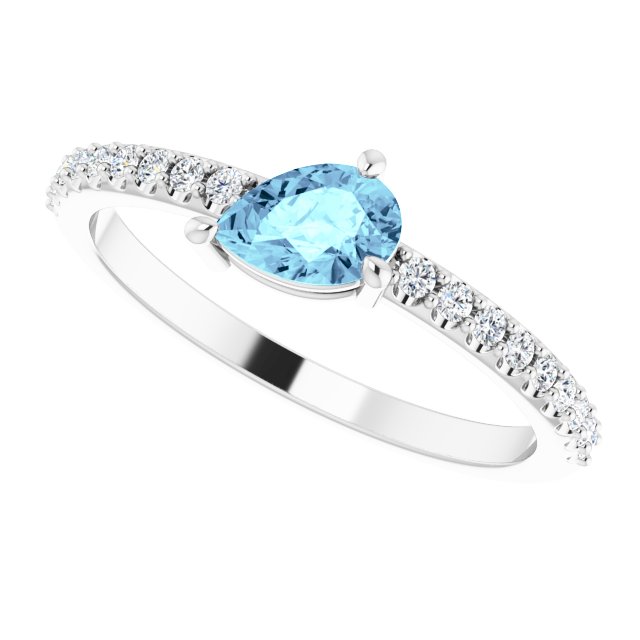 Pear Aquamarine & Diamond Stackable Ring in Gold and Platinum