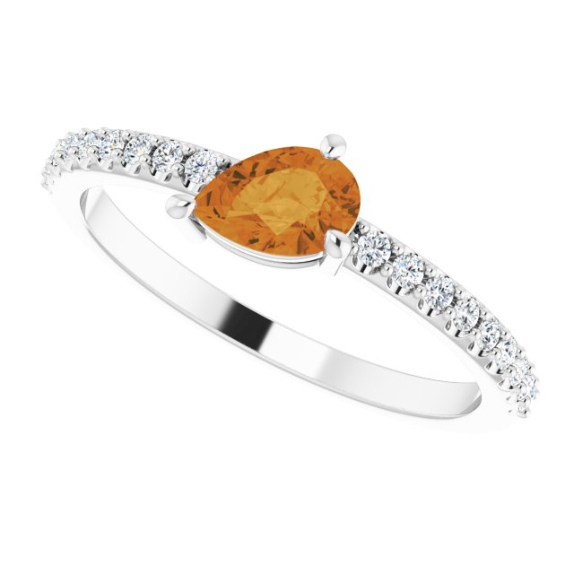 Pear Citrine & Diamond Stackable Ring in Gold and Platinum