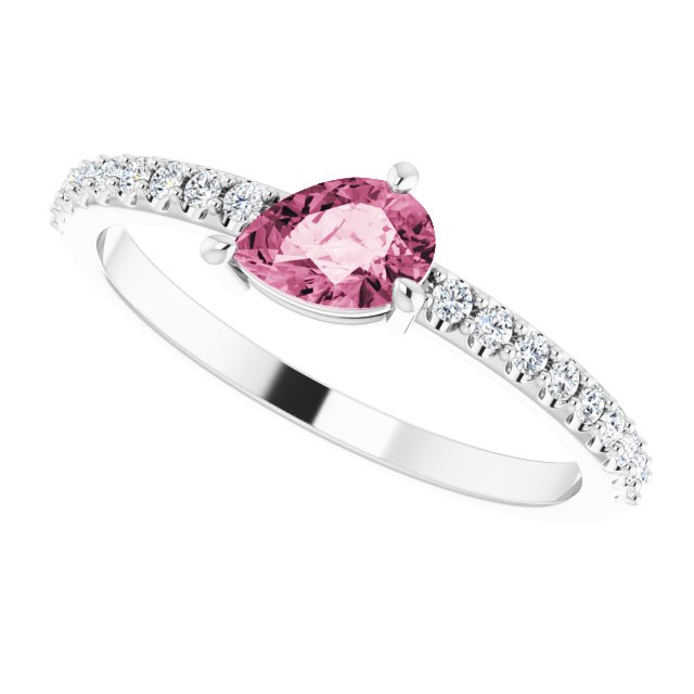 Pear Pink Tourmaline & Diamond Stackable Ring in Gold and Platinum