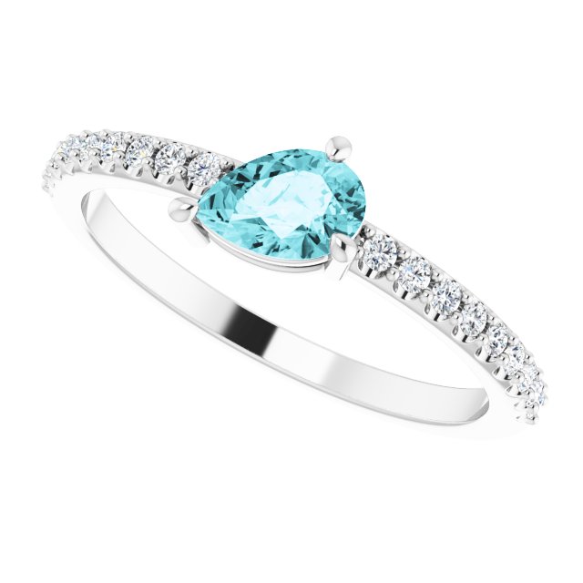 Pear Blue Zircon & Diamond Stackable Ring in Gold and Platinum