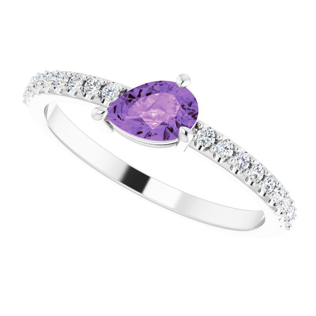 Pear Amethyst & Diamond Stackable Ring in Gold and Platinum
