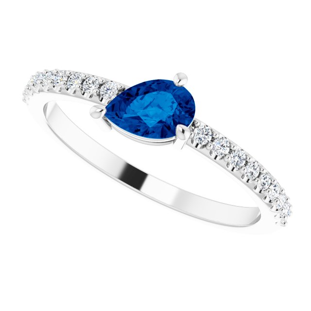 Pear Blue Sapphire & Diamond Stackable Ring in Gold and Platinum