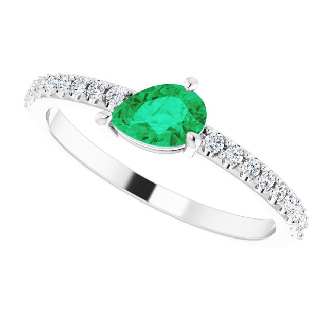 Pear Emerald & Diamond Stackable Ring in Gold and Platinum