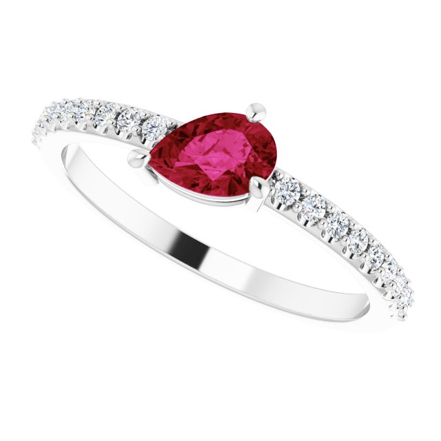 Pear Ruby Stackable Ring with Diamond Accents in Gold and Platinum