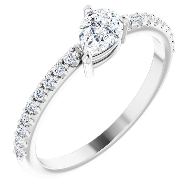 Pear White Sapphire & Diamond Stackable Ring in Gold and Platinum