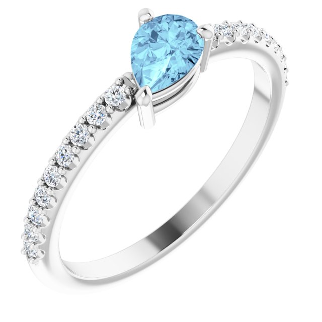 Pear Aquamarine & Diamond Stackable Ring in Gold and Platinum