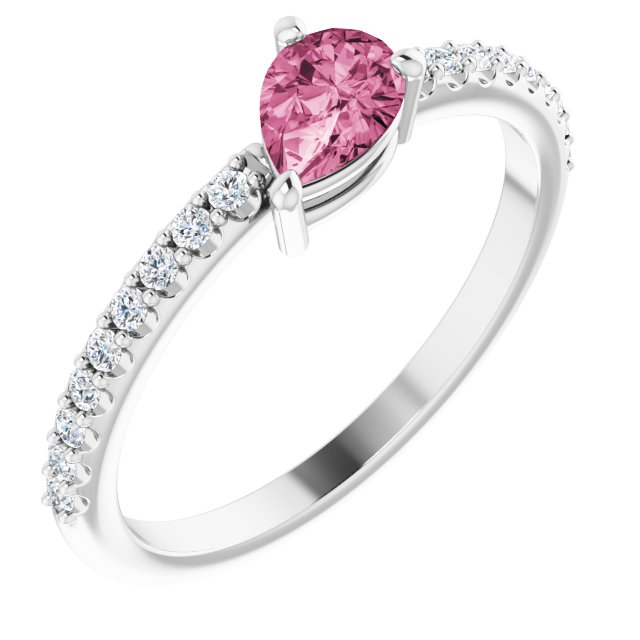 Pear Pink Tourmaline & Diamond Stackable Ring in Gold and Platinum