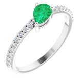 Pear Emerald & Diamond Stackable Ring in Gold and Platinum
