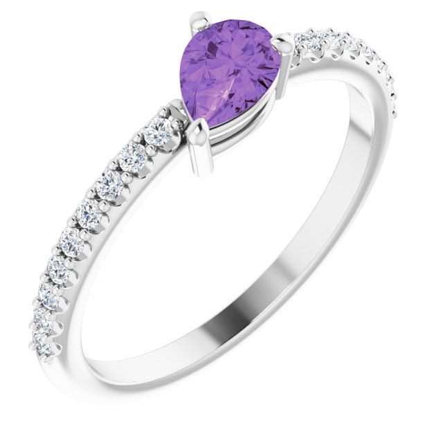 Pear Amethyst & Diamond Stackable Ring in Gold and Platinum
