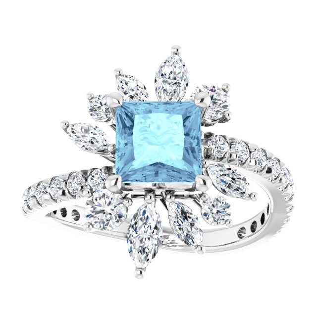 Square Aquamarine & Diamond Halo Ring in Gold and Platinum