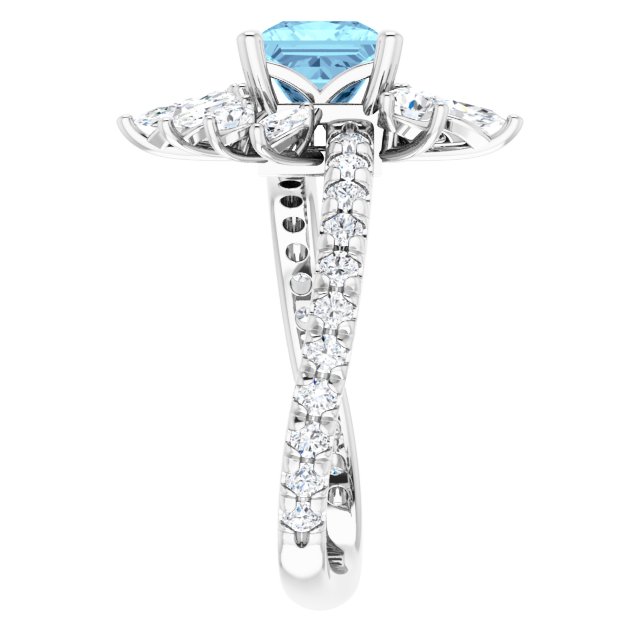 Square Aquamarine & Diamond Halo Ring in Gold and Platinum