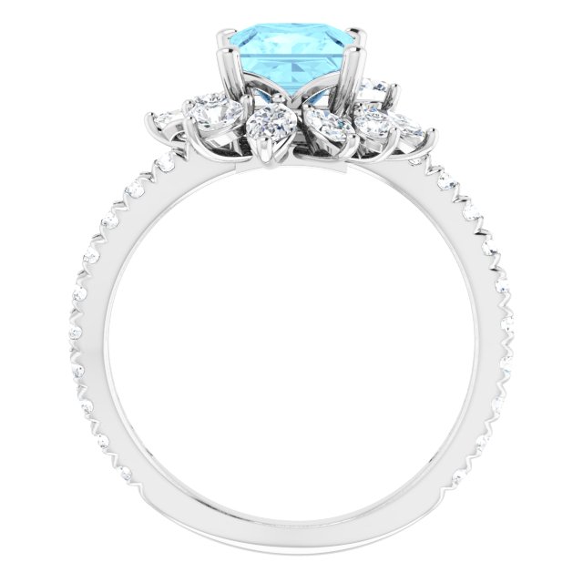 Square Aquamarine & Diamond Halo Ring in Gold and Platinum