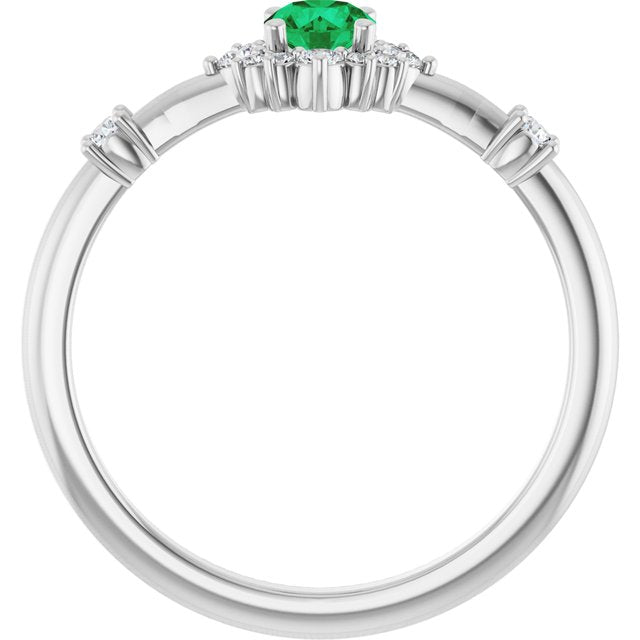 Round Emerald Halo Ring with Diamond Accents in White Gold