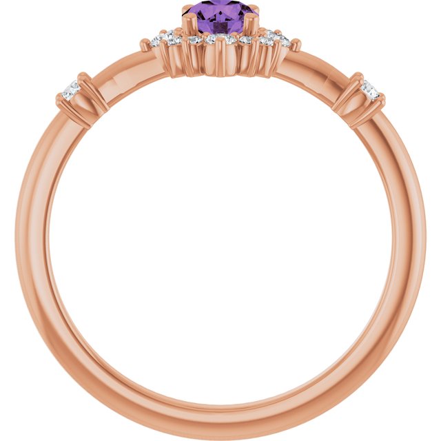 Round Amethyst Halo Ring with Diamond Accents in Rose Gold