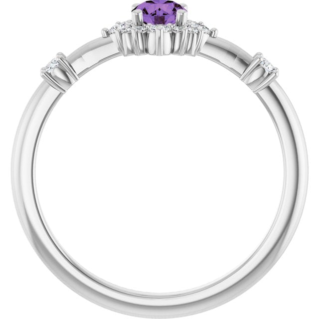 Round Amethyst Halo Ring with Diamond Accents in Platinum