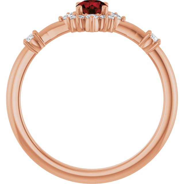 Round Mozambique Garnet & Diamond Halo Ring in Rose Gold