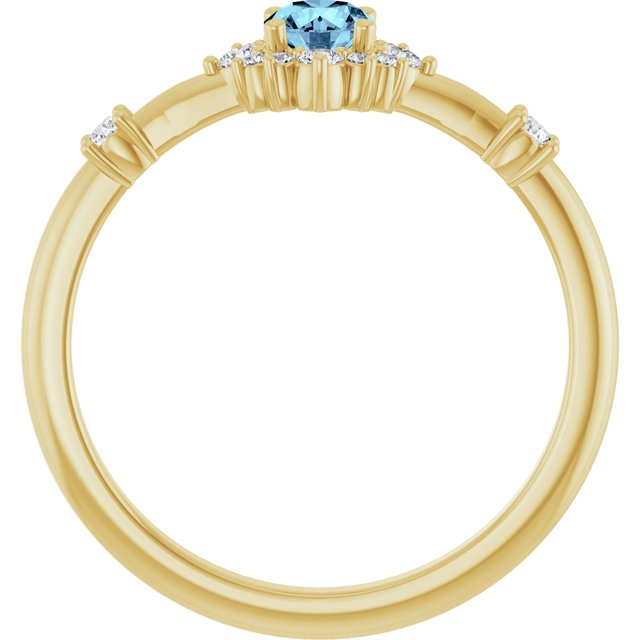 Round Aquamarine Halo Ring with Diamond Accents in Yellow Gold