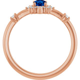 Round Blue Sapphire Halo Ring with Diamond Accents in Rose Gold