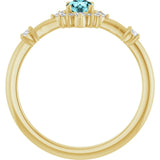 Round Blue Zircon Halo Ring with Diamond Accents in Yellow Gold
