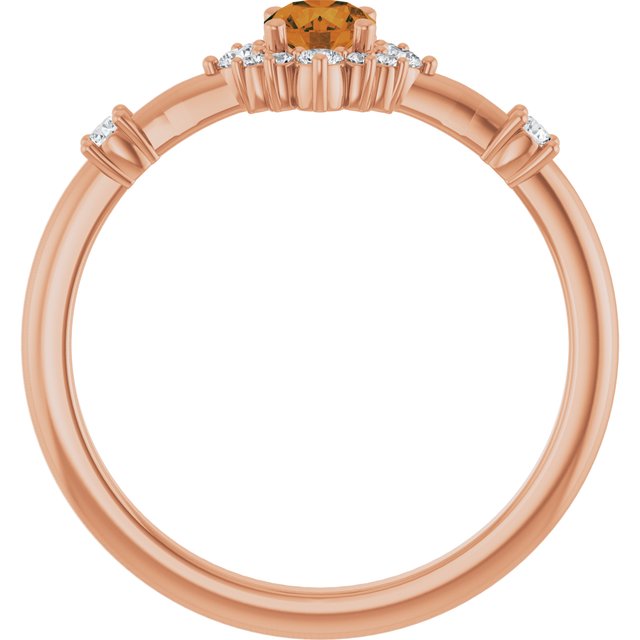 Round Citrine Halo Ring with Diamond Accents in Rose Gold