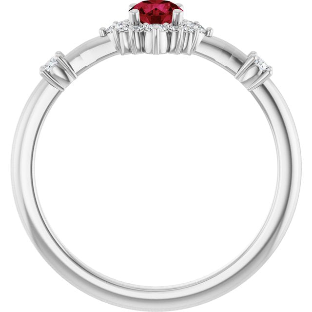 Round Ruby Halo Ring with Diamond Accents in White Gold