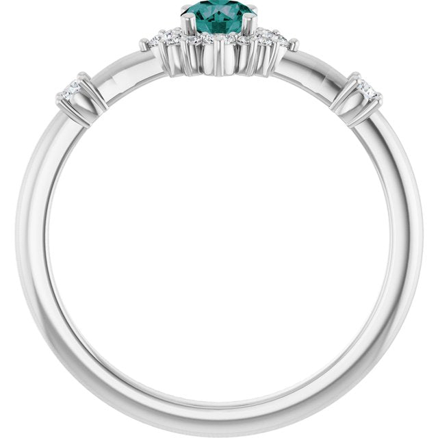 Round Lab-Grown Alexandrite Halo Ring with Diamond Accents in Platinum