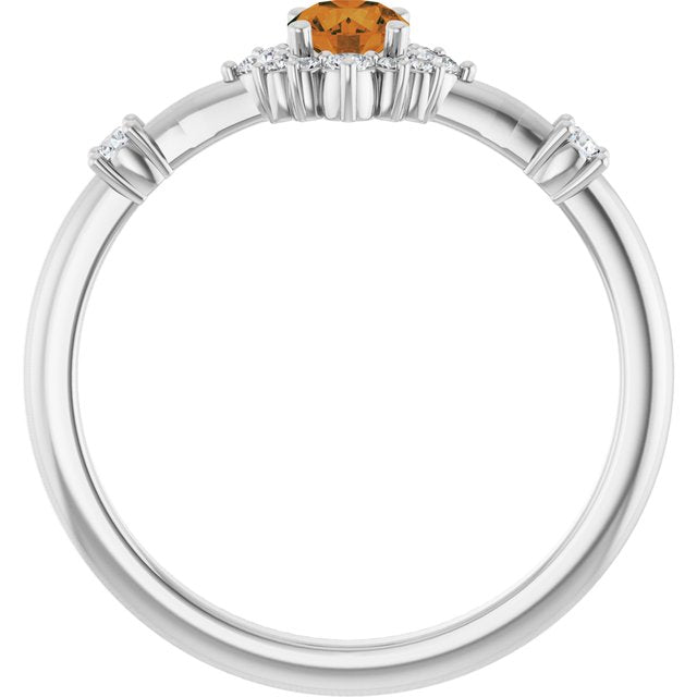 Round Citrine Halo Ring with Diamond Accents in Platinum