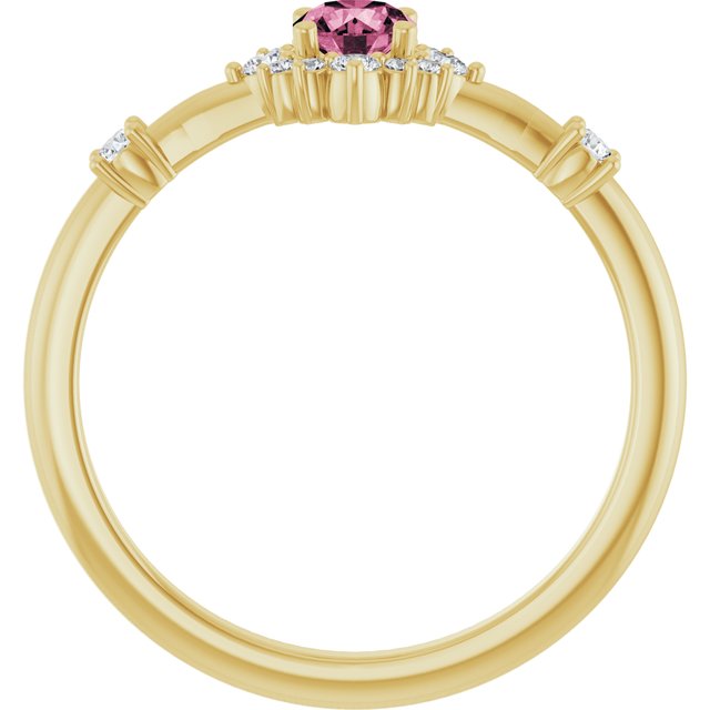 Round Pink Tourmaline & Diamond Halo Ring in Yellow Gold