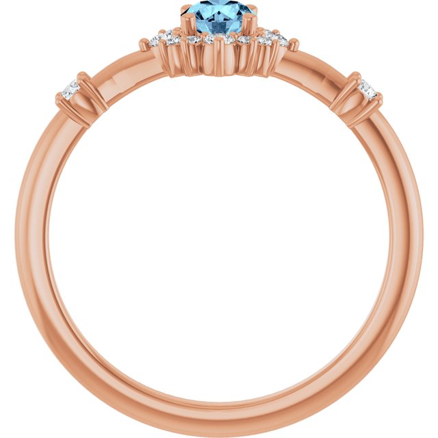 Round Aquamarine Halo Ring with Diamond Accents in Rose Gold