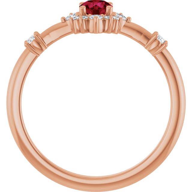 Round Ruby Halo Ring with Diamond Accents in Rose Gold