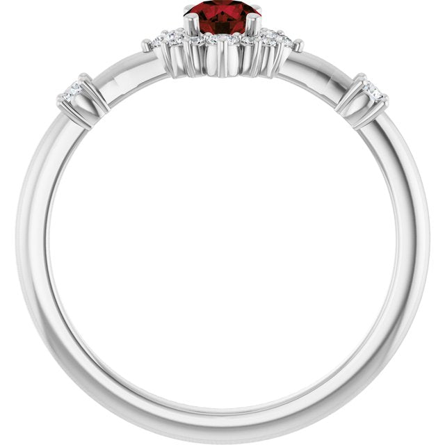 Round Mozambique Garnet Halo Ring with Diamond Accents in Platinum