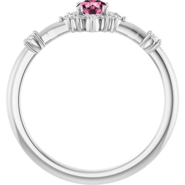 Round Pink Tourmaline Halo Ring with Diamond Accents in White Gold