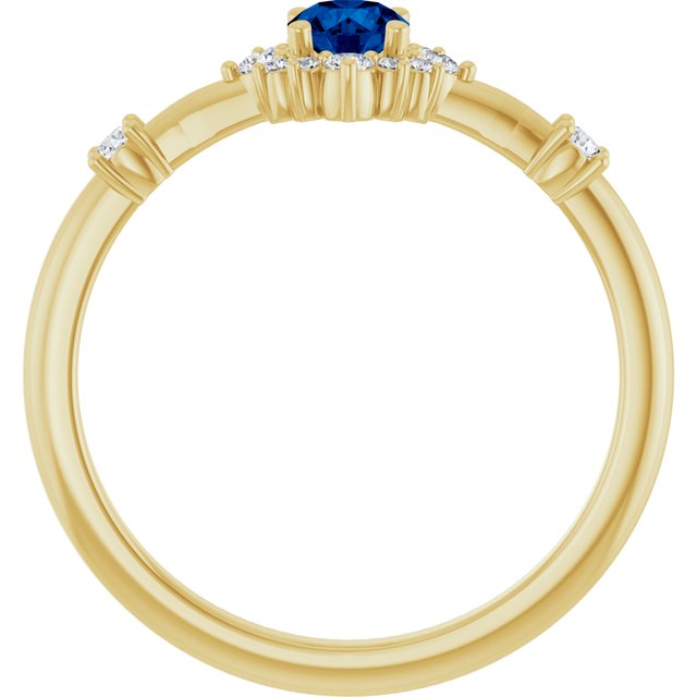 Round Blue Sapphire Halo Ring with Diamond Accents in Yellow Gold