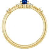 Round Blue Sapphire Halo Ring with Diamond Accents in Yellow Gold