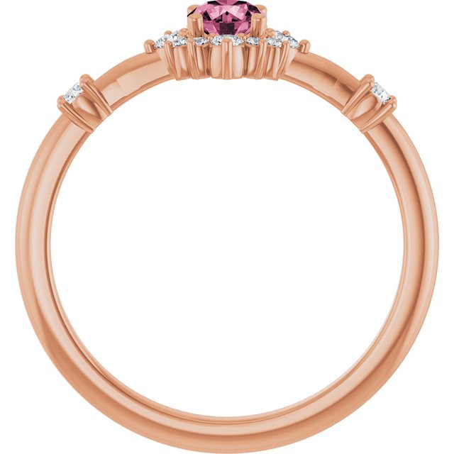 Round Pink Tourmaline Halo Ring with Diamond Accents in Rose Gold