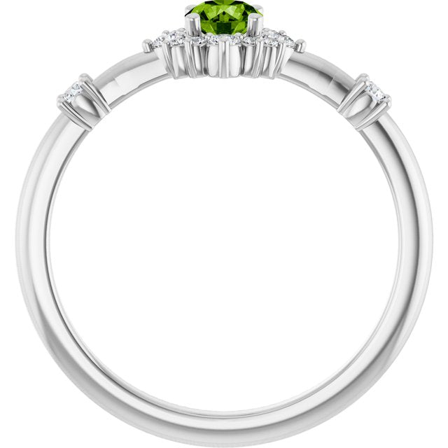 Round Peridot Halo Ring with Diamond Accents in Platinum