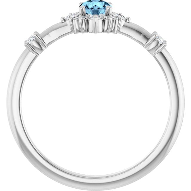 Round Aquamarine Halo Ring with Diamond Accents in Platinum