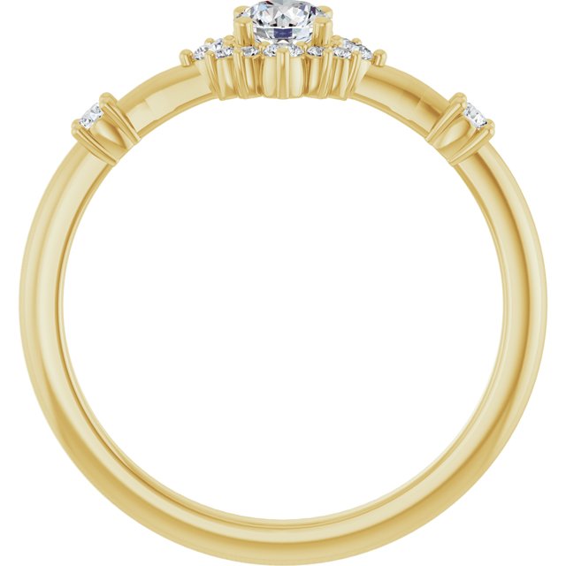 Round White Sapphire Halo Ring with Diamond Accents in Yellow Gold