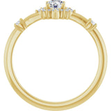 Round White Sapphire Halo Ring with Diamond Accents in Yellow Gold