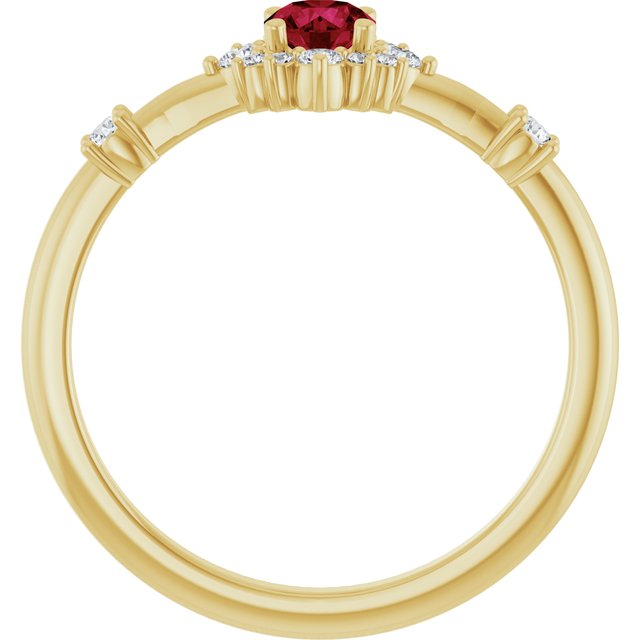 Round Ruby Halo Ring with Diamond Accents in Yellow Gold