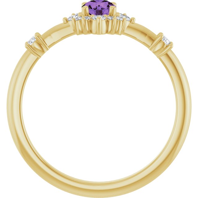 Round Amethyst Halo Ring with Diamond Accents in Yellow Gold
