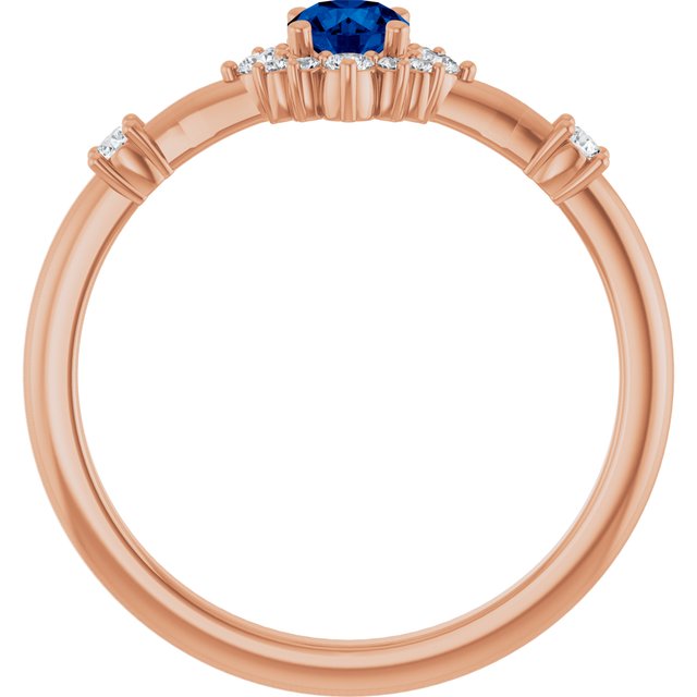 Round Blue Sapphire Halo Ring with Diamond Accents in Rose Gold