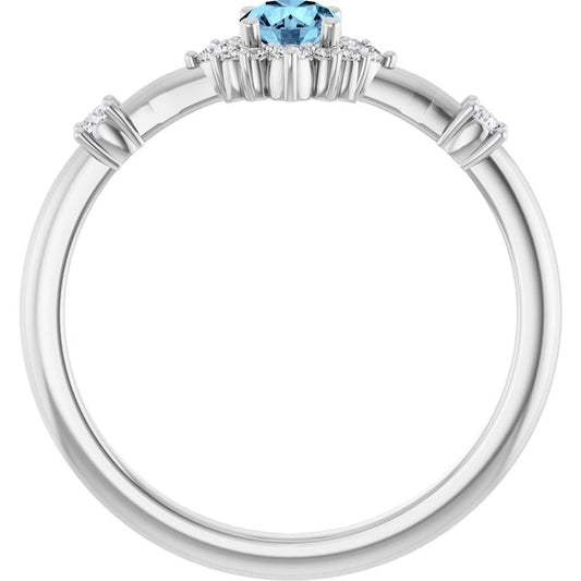 Round Aquamarine Halo Ring with Diamond Accents in White Gold
