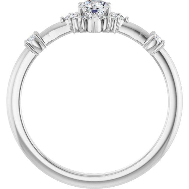 Round White Sapphire Halo Ring with Diamond Accents in White Gold